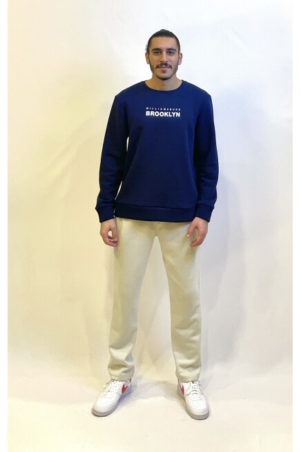 Süperlife Erkek Bisiklet Yaka 3 iplik Kalın Brooklyn Baskılı Sweatshirt SPR24sw29