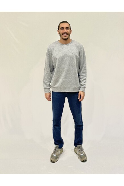 Erkek Bisiklet Yaka Rahat Kalıp 3 iplik Kalın AR Nakışlı  Sweatshirt SPR24SW33
