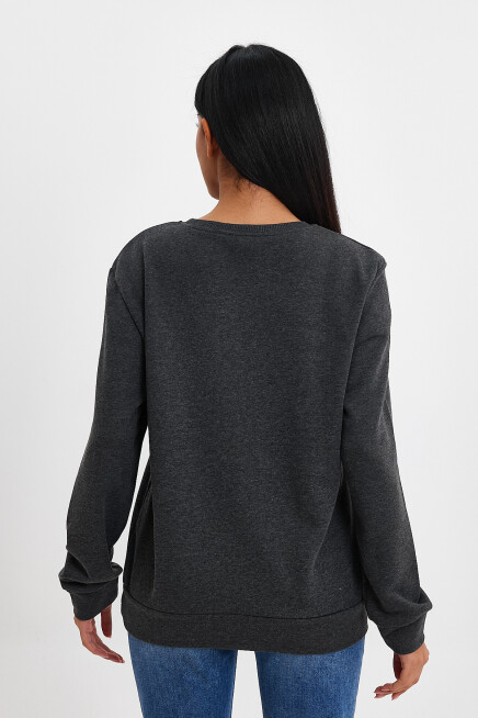 Kadın Bisiklet Yaka Rahat Kalıp 3 iplik Kalın Sweatshirt SPR24SWK-36