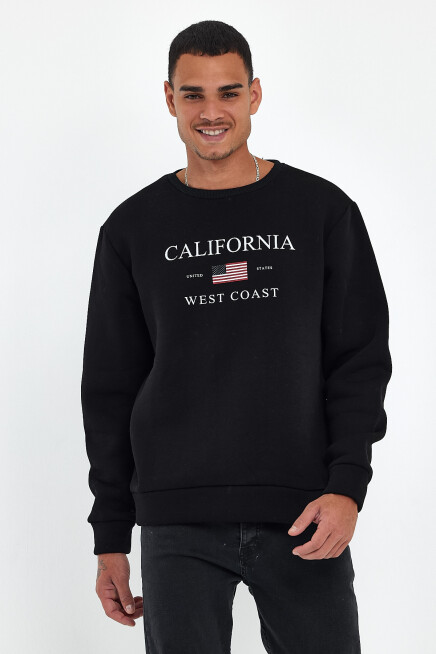 Süperlife Erkek Bisiklet Yaka Rahat Kalıp İçi Polarlı 3 iplik Amerikan Baskılı Swetashırt spr24sw26