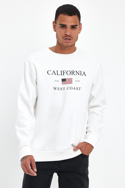 Süperlife Erkek Bisiklet Yaka Rahat Kalıp İçi Polarlı 3 iplik Amerikan Baskılı Swetashırt spr24sw26