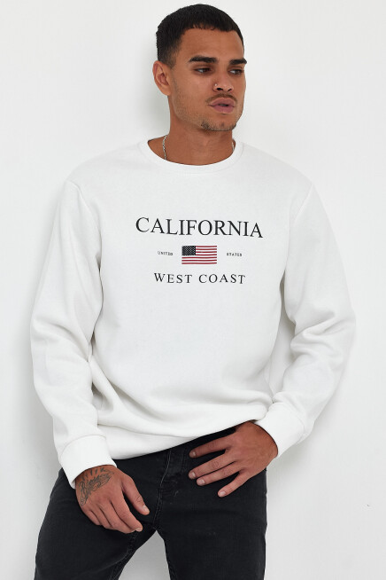 Süperlife Erkek Bisiklet Yaka Rahat Kalıp İçi Polarlı 3 iplik Amerikan Baskılı Swetashırt spr24sw26