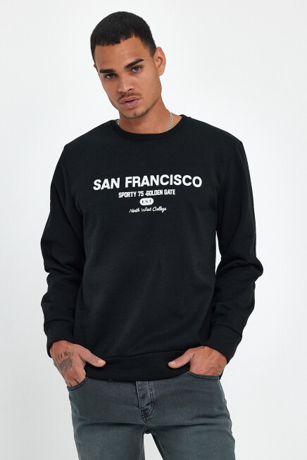 Süperlife Erkek Bisiklet Yaka Rahat Kalıp İçi Polarlı 3 iplik Baskılı Swetashırt Spr24sw27