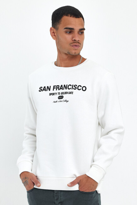 Süperlife Erkek Bisiklet Yaka Rahat Kalıp İçi Polarlı 3 iplik Baskılı Swetashırt Spr24sw27