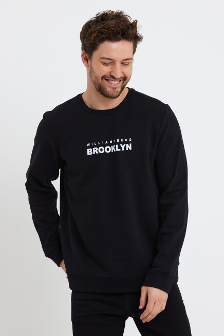 Süperlife Erkek Bisiklet Yaka 3 iplik Kalın Brooklyn Baskılı Sweatshirt SPR24sw29