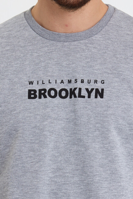 Süperlife Erkek Bisiklet Yaka 3 iplik Kalın Brooklyn Baskılı Sweatshirt SPR24sw29
