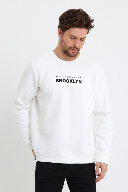 Süperlife Erkek Bisiklet Yaka 3 iplik Kalın Brooklyn Baskılı Sweatshirt SPR24sw29