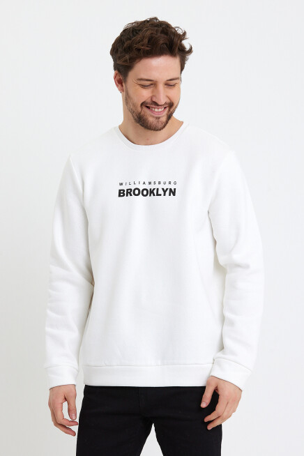 Süperlife Erkek Bisiklet Yaka 3 iplik Kalın Brooklyn Baskılı Sweatshirt SPR24sw29