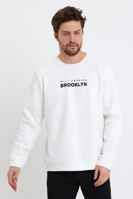 Süperlife Erkek Bisiklet Yaka 3 iplik Kalın Brooklyn Baskılı Sweatshirt SPR24sw29