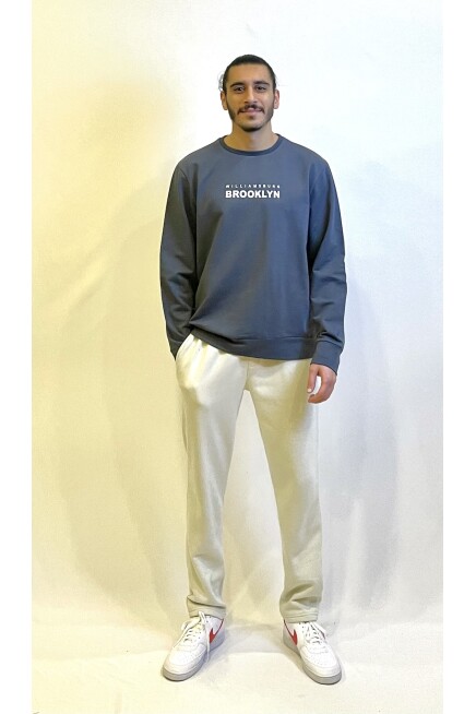 Süperlife Erkek Bisiklet Yaka Regular Fit Brooklyn Baskılı İnce Sweatshirt SPR23SW330