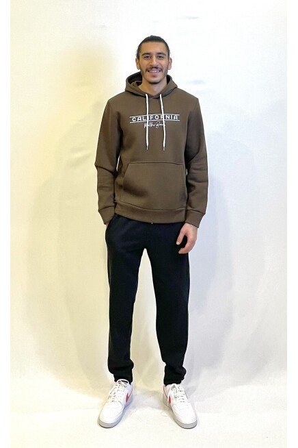 Süperlife Erkek Kapşonlu Rahat Kalıp İçi Polarlı 3 iplik Californıa Baskılı SweatShırt spr24sw11