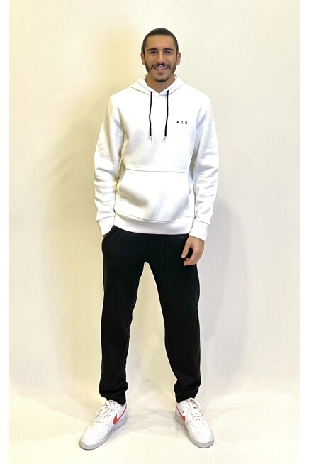 Erkek Kapşonlu Rahat Kalıp İçi Polarlı 3 iplik  Kalın AR Nakışlı Swetashırt spr24sw07