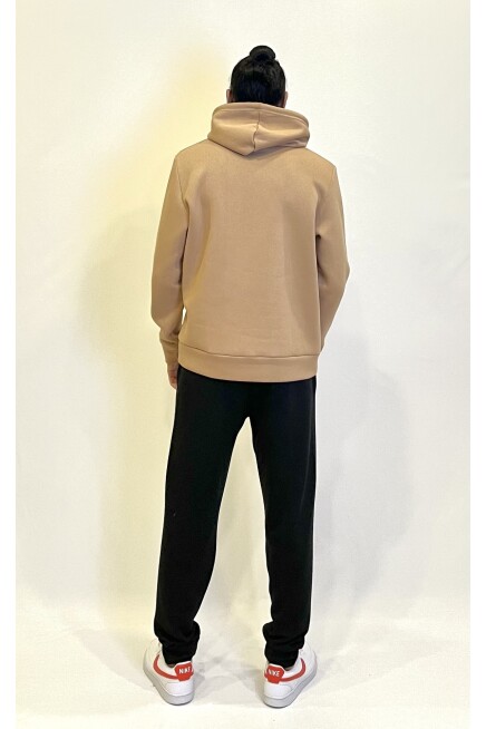 Erkek Kapşonlu Rahat Kalıp İçi Polarlı 3 iplik  Kalın AR Nakışlı Swetashırt spr24sw07