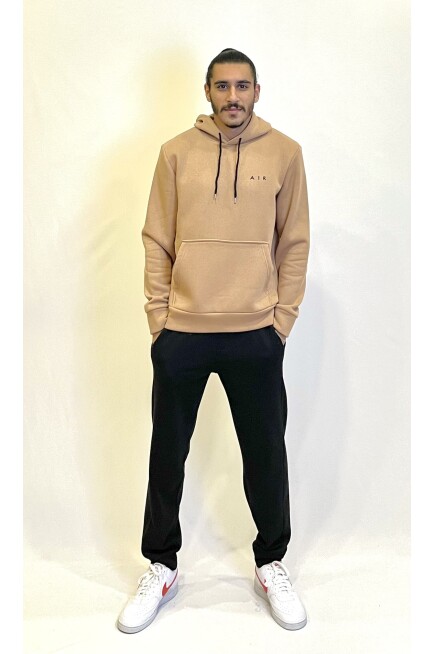 Erkek Kapşonlu Rahat Kalıp İçi Polarlı 3 iplik  Kalın AR Nakışlı Swetashırt spr24sw07