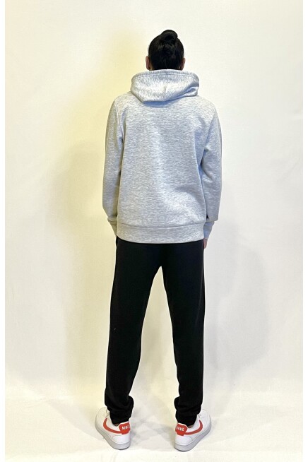 Erkek Kapşonlu Rahat Kalıp İçi Polarlı 3 iplik  Kalın AR Nakışlı Swetashırt spr24sw07