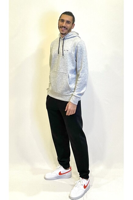 Erkek Kapşonlu Rahat Kalıp İçi Polarlı 3 iplik  Kalın AR Nakışlı Swetashırt spr24sw07