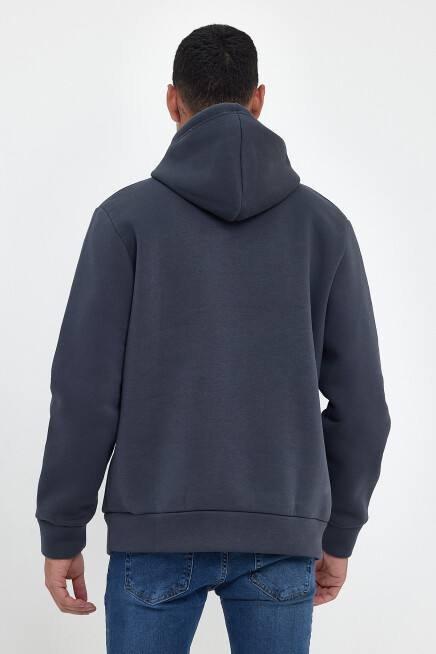 Erkek Kapşonlu Rahat Kalıp İçi Polarlı 3 iplik EL Yazılı Californıa Baskılı Swetashırt spr24sw03