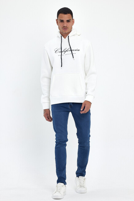 Erkek Kapşonlu Rahat Kalıp İçi Polarlı 3 iplik EL Yazılı Californıa Baskılı Swetashırt spr24sw03