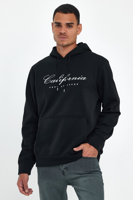 Erkek Kapşonlu Rahat Kalıp İçi Polarlı 3 iplik EL Yazılı Californıa Baskılı Swetashırt spr24sw03