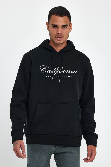 Erkek Kapşonlu Rahat Kalıp İçi Polarlı 3 iplik EL Yazılı Californıa Baskılı Swetashırt spr24sw03