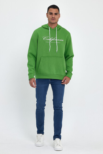 Erkek Kapşonlu Rahat Kalıp İçi Polarlı 3 iplik EL Yazılı Californıa Baskılı Swetashırt spr24sw03