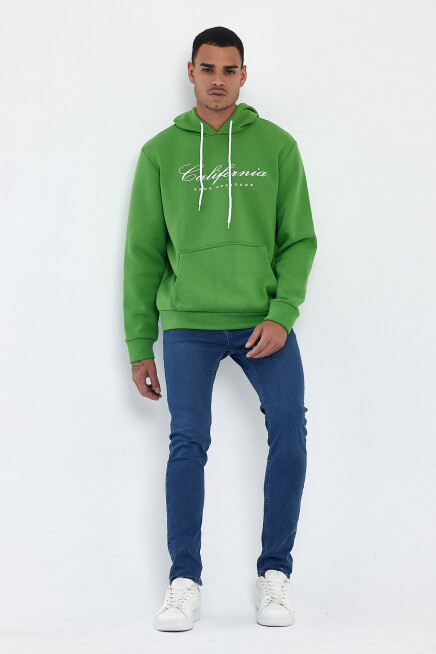Erkek Kapşonlu Rahat Kalıp İçi Polarlı 3 iplik EL Yazılı Californıa Baskılı Swetashırt spr24sw03
