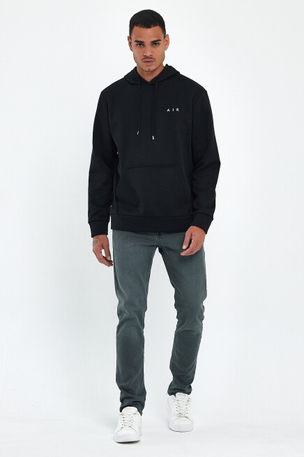 Erkek Kapşonlu Rahat Kalıp İçi Polarlı 3 iplik  Kalın AR Nakışlı Swetashırt spr24sw07