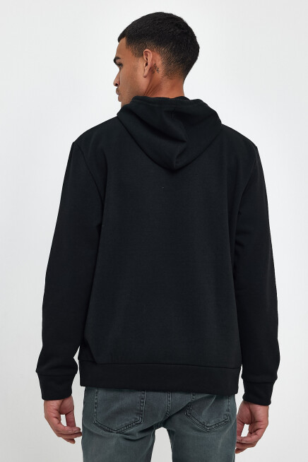 Erkek Kapşonlu Rahat Kalıp İçi Polarlı 3 iplik  Kalın AR Nakışlı Swetashırt spr24sw07