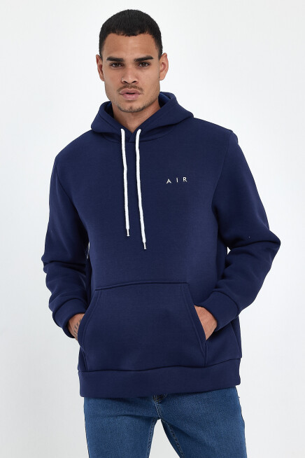 Erkek Kapşonlu Rahat Kalıp İçi Polarlı 3 iplik  Kalın AR Nakışlı Swetashırt spr24sw07