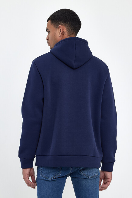 Erkek Kapşonlu Rahat Kalıp İçi Polarlı 3 iplik  Kalın AR Nakışlı Swetashırt spr24sw07