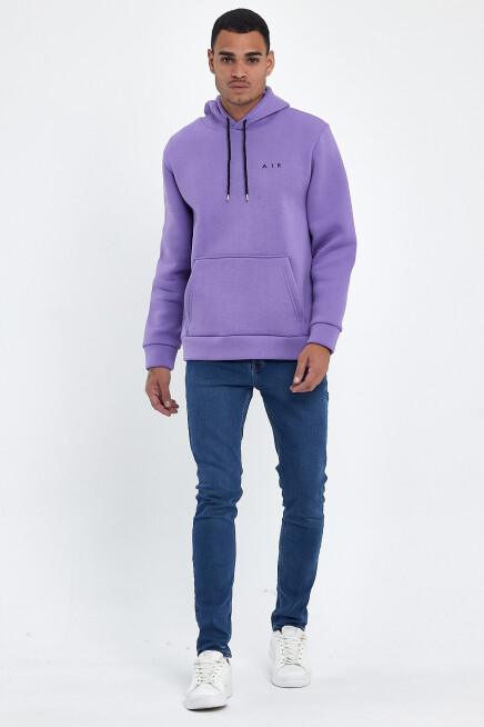 Erkek Kapşonlu Rahat Kalıp İçi Polarlı 3 iplik  Kalın AR Nakışlı Swetashırt spr24sw07