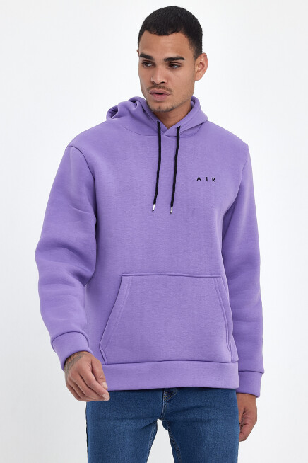 Erkek Kapşonlu Rahat Kalıp İçi Polarlı 3 iplik  Kalın AR Nakışlı Swetashırt spr24sw07