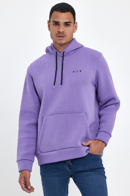 Erkek Kapşonlu Rahat Kalıp İçi Polarlı 3 iplik  Kalın AR Nakışlı Swetashırt spr24sw07