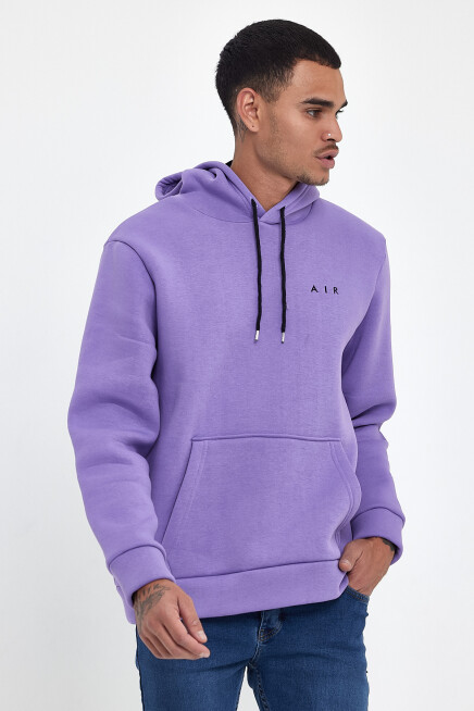 Erkek Kapşonlu Rahat Kalıp İçi Polarlı 3 iplik  Kalın AR Nakışlı Swetashırt spr24sw07