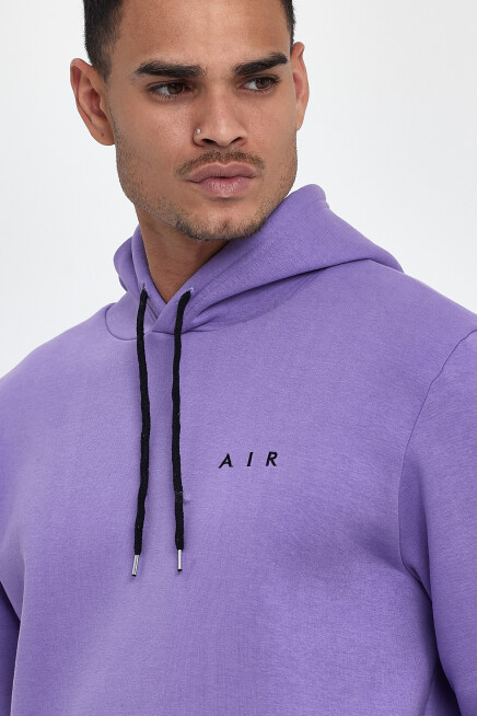 Erkek Kapşonlu Rahat Kalıp İçi Polarlı 3 iplik  Kalın AR Nakışlı Swetashırt spr24sw07