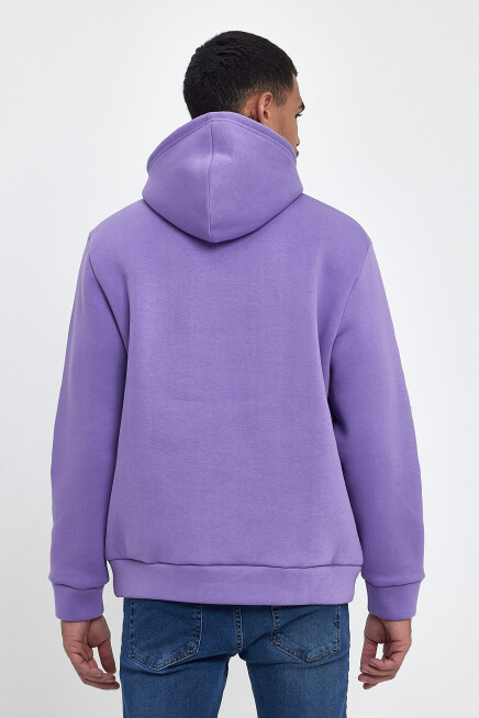 Erkek Kapşonlu Rahat Kalıp İçi Polarlı 3 iplik  Kalın AR Nakışlı Swetashırt spr24sw07