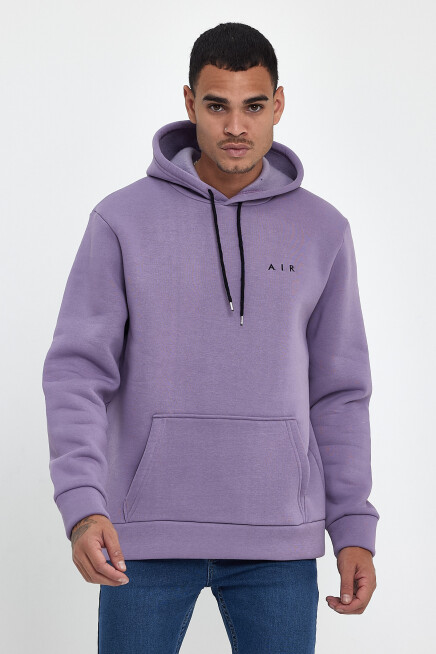 Erkek Kapşonlu Rahat Kalıp İçi Polarlı 3 iplik  Kalın AR Nakışlı Swetashırt spr24sw07