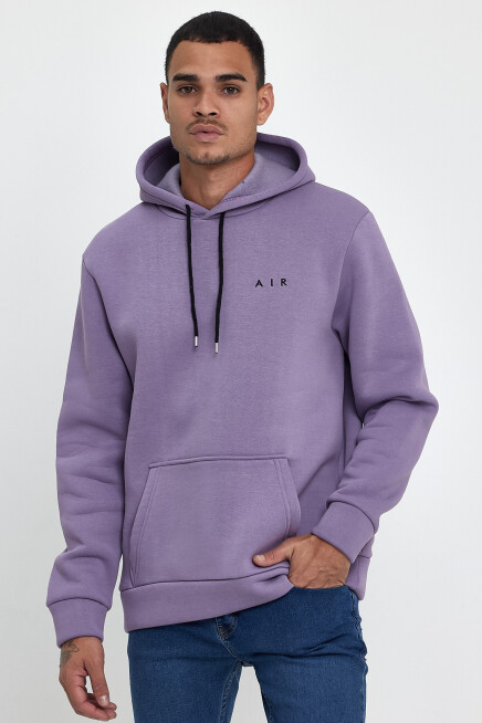 Erkek Kapşonlu Rahat Kalıp İçi Polarlı 3 iplik  Kalın AR Nakışlı Swetashırt spr24sw07