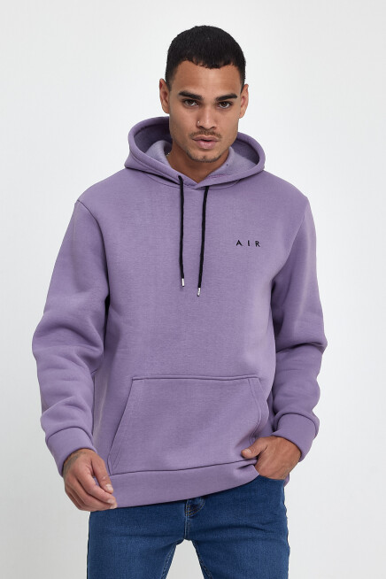 Erkek Kapşonlu Rahat Kalıp İçi Polarlı 3 iplik  Kalın AR Nakışlı Swetashırt spr24sw07