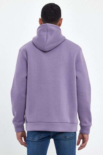 Erkek Kapşonlu Rahat Kalıp İçi Polarlı 3 iplik  Kalın AR Nakışlı Swetashırt spr24sw07