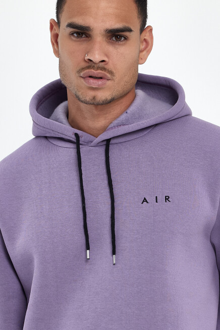 Erkek Kapşonlu Rahat Kalıp İçi Polarlı 3 iplik  Kalın AR Nakışlı Swetashırt spr24sw07