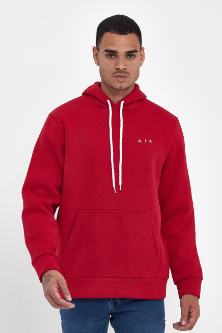 Erkek Kapşonlu Rahat Kalıp İçi Polarlı 3 iplik  Kalın AR Nakışlı Swetashırt spr24sw07