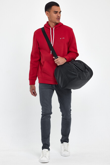 Erkek Kapşonlu Rahat Kalıp İçi Polarlı 3 iplik  Kalın AR Nakışlı Swetashırt spr24sw07