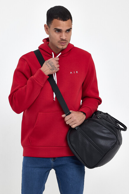 Erkek Kapşonlu Rahat Kalıp İçi Polarlı 3 iplik  Kalın AR Nakışlı Swetashırt spr24sw07