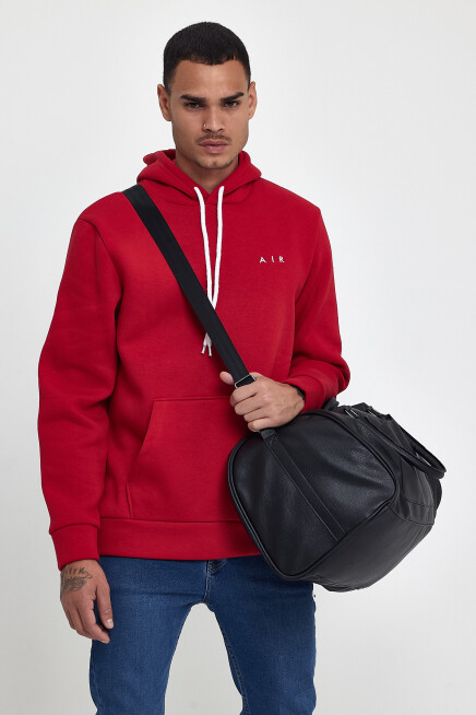 Erkek Kapşonlu Rahat Kalıp İçi Polarlı 3 iplik  Kalın AR Nakışlı Swetashırt spr24sw07