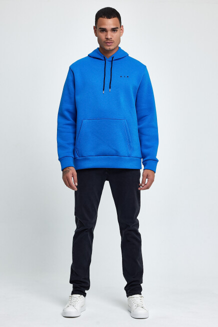 Erkek Kapşonlu Rahat Kalıp İçi Polarlı 3 iplik  Kalın AR Nakışlı Swetashırt spr24sw07