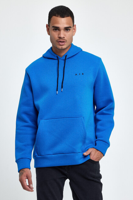 Erkek Kapşonlu Rahat Kalıp İçi Polarlı 3 iplik  Kalın AR Nakışlı Swetashırt spr24sw07