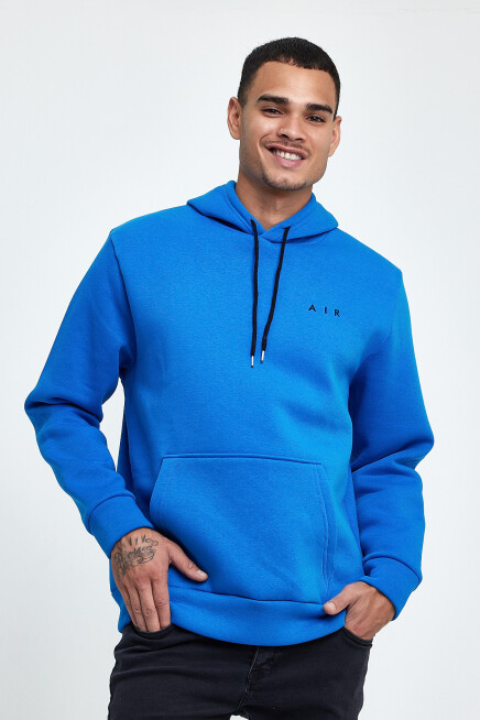 Erkek Kapşonlu Rahat Kalıp İçi Polarlı 3 iplik  Kalın AR Nakışlı Swetashırt spr24sw07