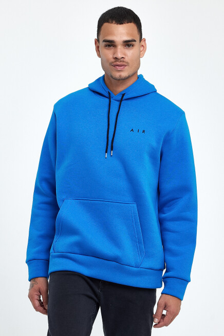 Erkek Kapşonlu Rahat Kalıp İçi Polarlı 3 iplik  Kalın AR Nakışlı Swetashırt spr24sw07