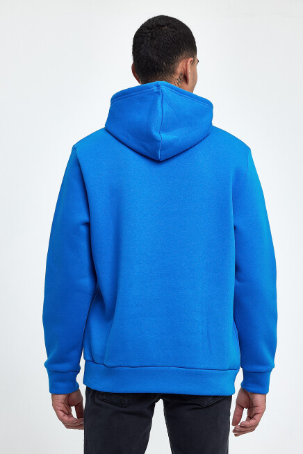 Erkek Kapşonlu Rahat Kalıp İçi Polarlı 3 iplik  Kalın AR Nakışlı Swetashırt spr24sw07